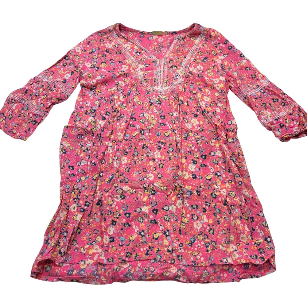 True‎ Craft Pink Floral Lace V-Neck Babydoll Mini Dress Womens Size Medium M